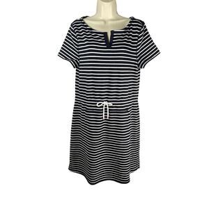 T by Talbots Dress Womens Large Navy Striped Sparkle Drawstring Cover Up Terry